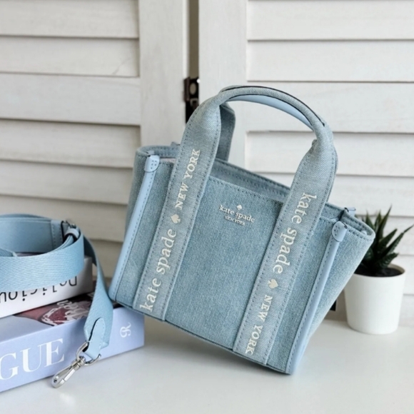 NWT Kate Spade KL066 Kip Denim Mini Tote  Crossbody Blue Multi - Picture 1 of 4